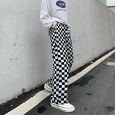 High Waist Loose Plaid Checkerboard Pants