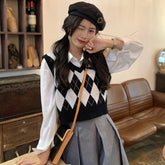 Retro Argyle Pattern Sleeveless Vest Sweater