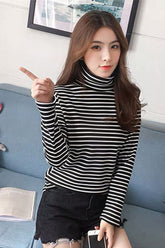 Long Sleeve Simple Striped Turtleneck Shirts