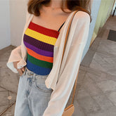 Rainbow Striped Straps Camis Knitted Tank Top