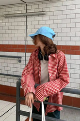 Long Sleeve Retro Red Plaid Blouse Shirt