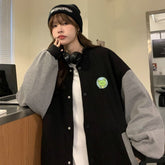 Cute Frog Embroidery Loose Baseball Jackets