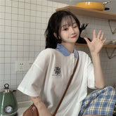 Daisy Floral Pocket Embroidered Collar Shirt