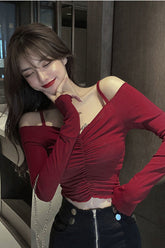 Long Sleeve Slash Neck Sexy Slim Shirt