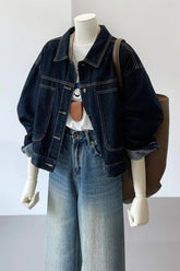 Long Sleeve Vintage Dark Blue Jeans Jacket