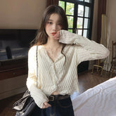 Long Sleeve Retro Lace V-Neck Shirt