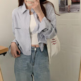 Cropped Long Sleeve Simple Striped Shirts