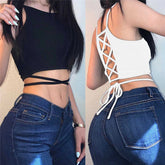 Sexy Backless Hollow Out Lace Tie Crop Tops