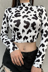 Long Sleeve Cow Pattern Sexy Slim Shirt