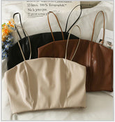 Sexy Leather Spaghetti Strap Cropped Tank Top