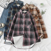 Camisa holgada de terciopelo polar a cuadros vintage