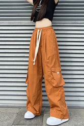Loose Solid Wide Leg Cargo Pocket Pants