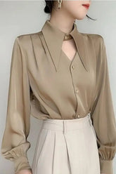 Loose Turn Down Collar Cute Elegant Office Blouse Shirt