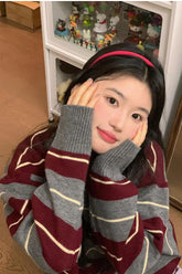 Long Sleeve Retro Maroon Striped Sweater
