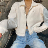 Casual Shirt Collar Cropped Zipper Sweater