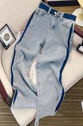 High Waist Loose Blue Lined Jeans Pants