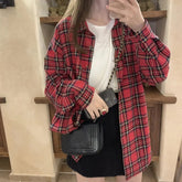 Long Sleeve Retro Red Plaid Loose Shirt