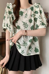 Vintage Floral Printed Backless Blouse Shirt