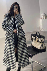 Loose Houndstooth Pattern Woolen Coat Jacket