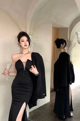 Sexy Strapless Elegant Backless Black Dress