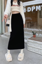 High Waist A-Line Knitted Ankle Length Skirts