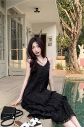 Vintage Elegant Lace Ruffled Style Long Dress
