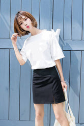 Sexy Solid Black Split Mini Skirts