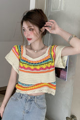 Cute Stripe Colors Knitted Slim Shirt