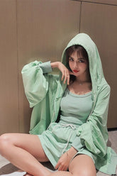 3-teiliges Set mit lässiger Kapuze und Shorts