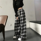 Loose Wide Leg Black And White Plaid Pants