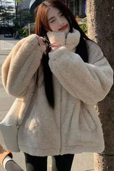 Lamb Wool Stand Collar Loose Jacket