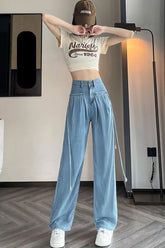 High Waist Cute Drawstring Long Jeans Pants