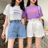 High Waist Elastic Ruffle Denim Shorts Jeans