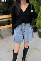 High Waist Casual Flare Style Jeans Shorts