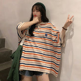 Fun Striped Loose Style Collar Shirt