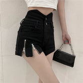 Sexy Cut Off Reißverschlüsse Schwarze Shorts Jeans