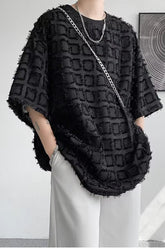 Loose Half Sleeve Ripped Plaid Pattern Men Shirt