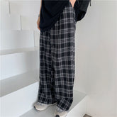 Black and White Plaid Loose Wide Leg Long Pants