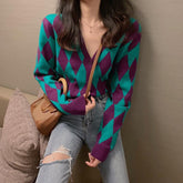 Argyle Plaid Cardigan Sweater