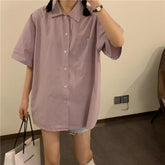 Short Sleeve Loose Basic Blouse Shirt