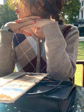 Round Neck Argyle Pattern Cardigan Sweater