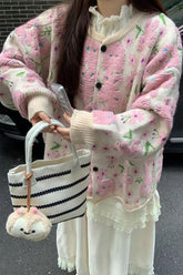 Loose Flocking Flowers Cardigan Sweater