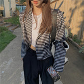 Houndstooth Pattern Long Sleeve Blazer Jacket