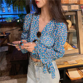 Vintage Florals Pattern Lantern Sleeve Blouse Shirt