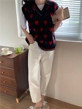 V-Neck Heart Pattern Sleeveless Knitted Vest Sweater