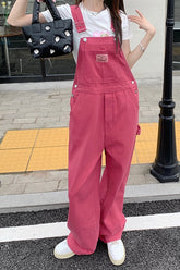 Loose Rose Pink Long Denim Jumpsuit