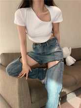 High Waist Irregular Zipper Loose Jeans Pants