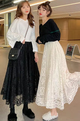 High Waist Casual Elegant A-Line Long Lace Skirts