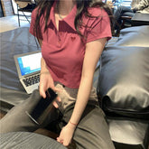 Love Embroidery Collar Crop Tops