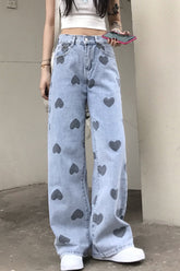 Heart Full Pattern Long Jeans Pants